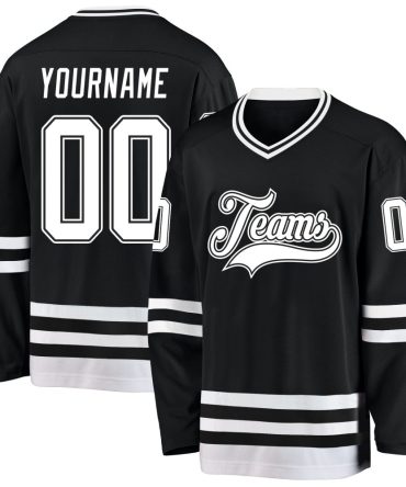 Custom Black White Hockey Jersey, Gift For Hockey Fans