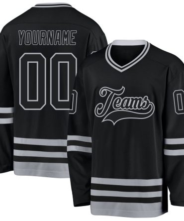 Custom Black Gray Hockey Jersey, Gift For Hockey Fans