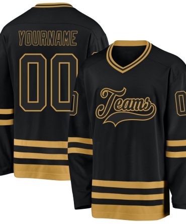 Custom Black Old Gold Hockey Jersey, Gift For Hockey Fans