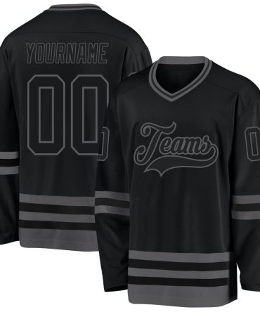 Custom Black Steel Gray Hockey Jersey, Gift For Hockey Fans