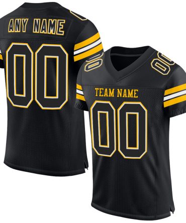Custom Black White-Gold Football Jersey, Gift For Football Fans