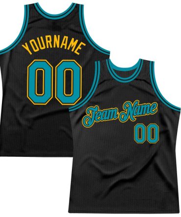 Custom Black Teal-Gold Throwback Basketball Jersey, Gift For Basketball Fans