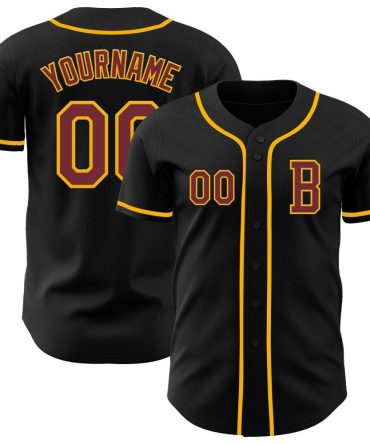 Custom Black Burgundy-Gold Baseball Jersey, Gift For Baseball Fans