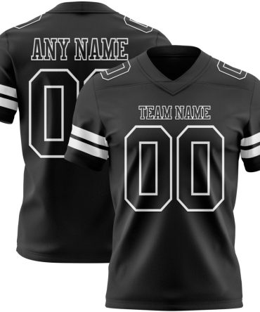 Custom Black White Authentic Football Jersey, Gift For Football Fans