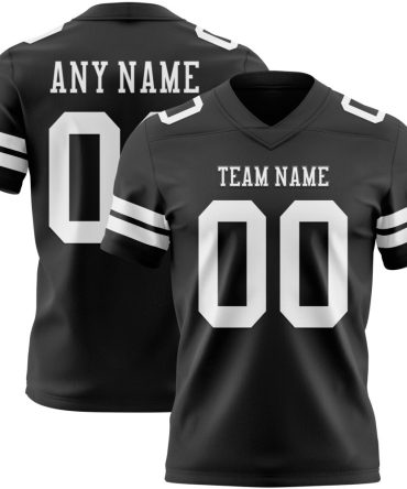 Custom Black White Authentic Football Jersey, Gift For Football Fans