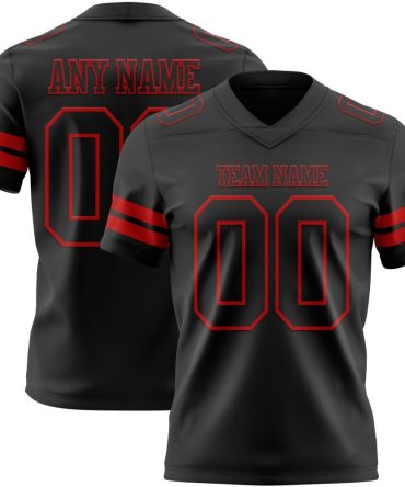 Custom Black Red Authentic Football Jersey, Gift For Football Fans