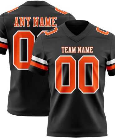 Custom Black Orange-White Authentic Football Jersey, Gift For Football Fans