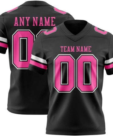 Custom Black Pink-White Authentic Football Jersey, Gift For Football Fans