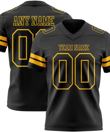 Custom Black Gold Authentic Football Jersey, Gift For Football Fans