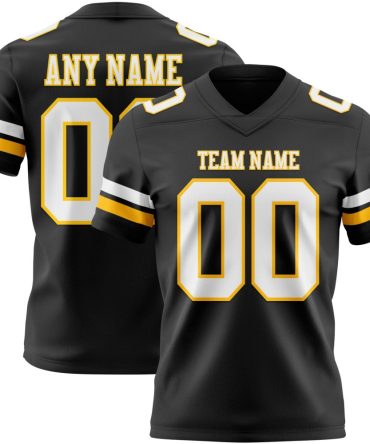 Custom Black White-Gold Authentic Football Jersey, Gift For Football Fans