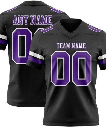Custom Black Purple-White Authentic Football Jersey, Gift For Football Fans