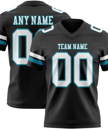 Custom Black White-Teal Authentic Football Jersey, Gift For Football Fans