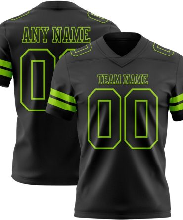 Custom Black Neon Green Authentic Football Jersey, Gift For Football Fans