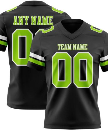 Custom Black Neon Green-White Authentic Football Jersey, Gift For Football Fans