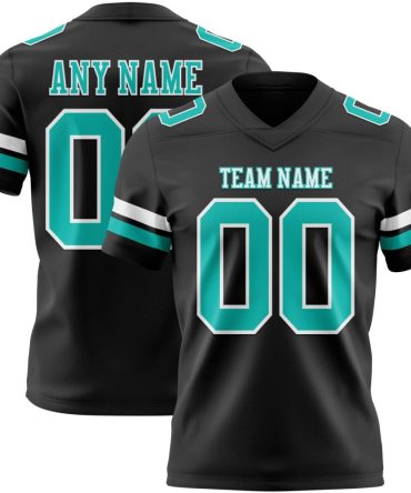 Custom Black Aqua-White Authentic Football Jersey, Gift For Football Fans