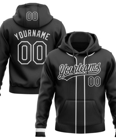 Custom Black White Baseball Pullover Sweatshirt Hoodie, Gift For Football, Baseball, Hockey, Basketball, Softball & Rugby Fans