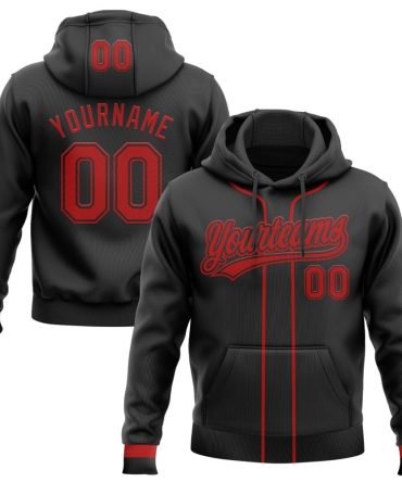 Custom Black Red Baseball Pullover Sweatshirt Hoodie, Gift For Football, Baseball, Hockey, Basketball, Softball & Rugby Fans