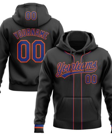 Custom Black Royal-Orange Baseball Pullover Sweatshirt Hoodie, Gift For Football, Baseball, Hockey, Basketball, Softball & Rugby Fans