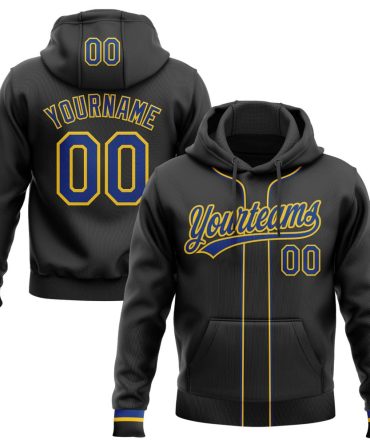 Custom Black Royal-Yellow Baseball Pullover Sweatshirt Hoodie, Gift For Football, Baseball, Hockey, Basketball, Softball & Rugby Fans