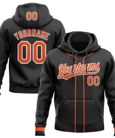 Custom Black Orange-White Baseball Pullover Sweatshirt Hoodie, Gift For Football, Baseball, Hockey, Basketball, Softball & Rugby Fans
