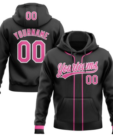 Custom Black Pink-White Baseball Pullover Sweatshirt Hoodie, Gift For Football, Baseball, Hockey, Basketball, Softball & Rugby Fans
