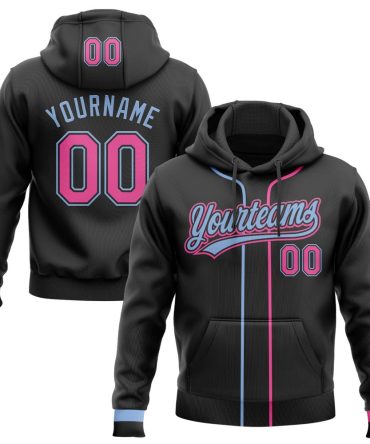 Custom Black Pink-Light Blue Baseball Pullover Sweatshirt Hoodie, Gift For Football, Baseball, Hockey, Basketball, Softball & Rugby Fans