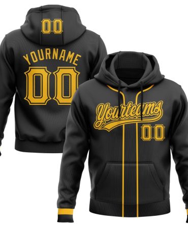 Custom Black Gold Baseball Pullover Sweatshirt Hoodie, Gift For Football, Baseball, Hockey, Basketball, Softball & Rugby Fans