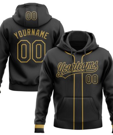 Custom Black Old Gold Baseball Pullover Sweatshirt Hoodie, Gift For Football, Baseball, Hockey, Basketball, Softball & Rugby Fans