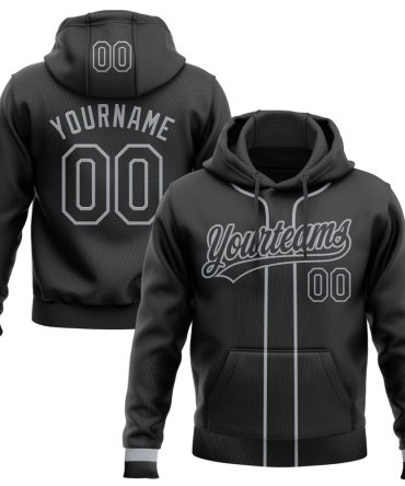 Custom Black Gray Baseball Pullover Sweatshirt Hoodie, Gift For Football, Baseball, Hockey, Basketball, Softball & Rugby Fans