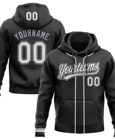 Custom Black White-Gray Baseball Pullover Sweatshirt Hoodie, Gift For Football, Baseball, Hockey, Basketball, Softball & Rugby Fans