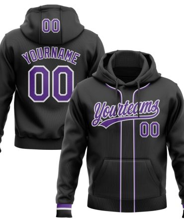 Custom Black Purple-White Baseball Pullover Sweatshirt Hoodie, Gift For Football, Baseball, Hockey, Basketball, Softball & Rugby Fans