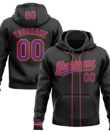 Custom Black Purple-Orange Baseball Pullover Sweatshirt Hoodie, Gift For Football, Baseball, Hockey, Basketball, Softball & Rugby Fans