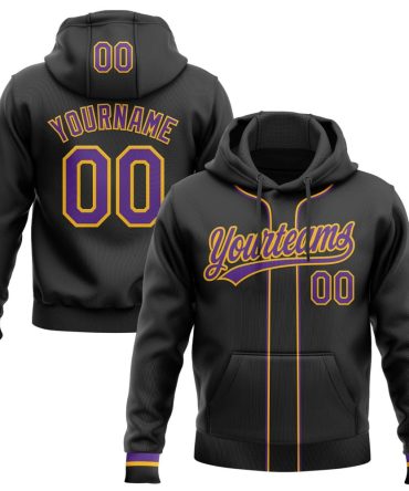 Custom Black Purple-Gold Baseball Pullover Sweatshirt Hoodie, Gift For Football, Baseball, Hockey, Basketball, Softball & Rugby Fans