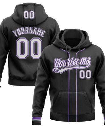 Custom Black White Purple-Gray Baseball Pullover Sweatshirt Hoodie, Gift For Football, Baseball, Hockey, Basketball, Softball & Rugby Fans