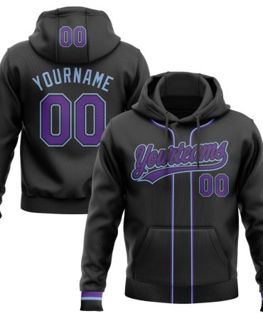 Custom Black Purple-Light Blue Baseball Pullover Sweatshirt Hoodie, Gift For Football, Baseball, Hockey, Basketball, Softball & Rugby Fans