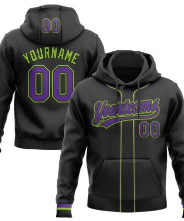 Custom Black Purple-Neon Green Baseball Pullover Sweatshirt Hoodie, Gift For Football, Baseball, Hockey, Basketball, Softball & Rugby Fans