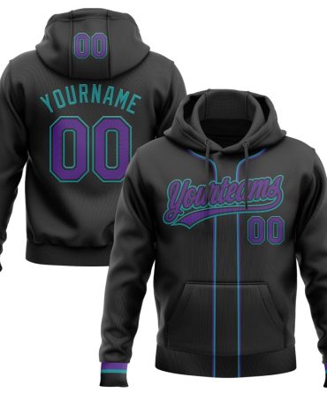 Custom Black Purple-Teal Baseball Pullover Sweatshirt Hoodie, Gift For Football, Baseball, Hockey, Basketball, Softball & Rugby Fans