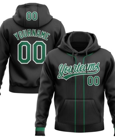 Custom Black Kelly Green-White Baseball Pullover Sweatshirt Hoodie, Gift For Football, Baseball, Hockey, Basketball, Softball & Rugby Fans