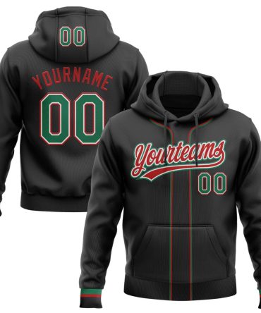 Custom Black Kelly Green Red-White Baseball Pullover Sweatshirt Hoodie, Gift For Football, Baseball, Hockey, Basketball, Softball & Rugby Fans