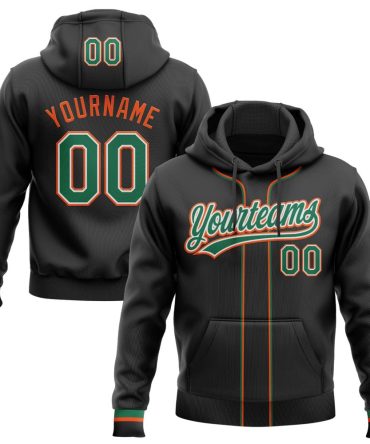 Custom Black Kelly Green Orange-White Baseball Pullover Sweatshirt Hoodie, Gift For Football, Baseball, Hockey, Basketball, Softball & Rugby Fans