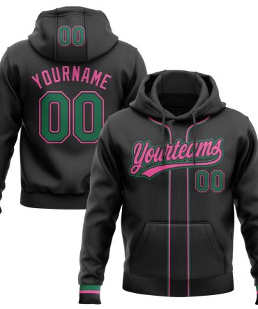 Custom Black Kelly Green-Pink Baseball Pullover Sweatshirt Hoodie, Gift For Football, Baseball, Hockey, Basketball, Softball & Rugby Fans