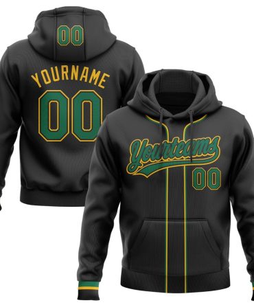 Custom Black Kelly Green-Gold Baseball Pullover Sweatshirt Hoodie, Gift For Football, Baseball, Hockey, Basketball, Softball & Rugby Fans