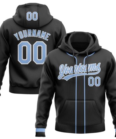 Custom Black Light Blue-White Baseball Pullover Sweatshirt Hoodie, Gift For Football, Baseball, Hockey, Basketball, Softball & Rugby Fans