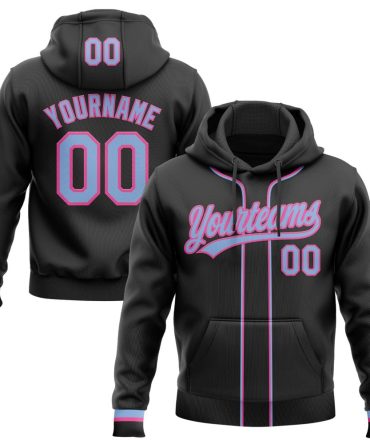 Custom Black Light Blue-Pink Baseball Pullover Sweatshirt Hoodie, Gift For Football, Baseball, Hockey, Basketball, Softball & Rugby Fans