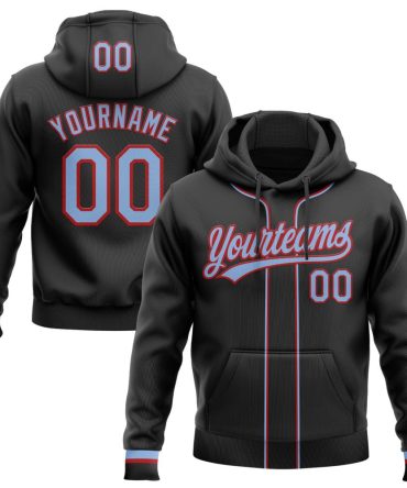 Custom Black Light Blue-Red Baseball Pullover Sweatshirt Hoodie, Gift For Football, Baseball, Hockey, Basketball, Softball & Rugby Fans