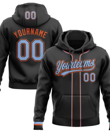 Custom Black Light Blue-Orange Baseball Pullover Sweatshirt Hoodie, Gift For Football, Baseball, Hockey, Basketball, Softball & Rugby Fans