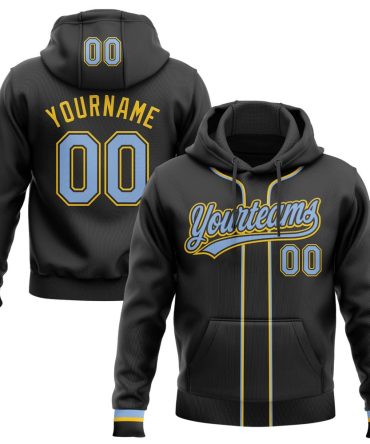 Custom Black Light Blue-Yellow Baseball Pullover Sweatshirt Hoodie, Gift For Football, Baseball, Hockey, Basketball, Softball & Rugby Fans
