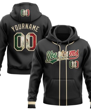 Custom Black Vintage Mexican Flag-Cream Baseball Pullover Sweatshirt Hoodie, Gift For Football, Baseball, Hockey, Basketball, Softball & Rugby Fans