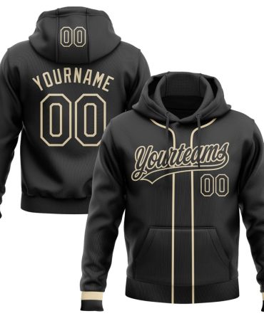 Custom Black Cream Baseball Pullover Sweatshirt Hoodie, Gift For Football, Baseball, Hockey, Basketball, Softball & Rugby Fans