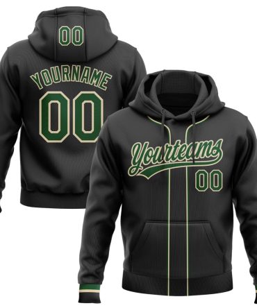 Custom Black Green-Cream Baseball Pullover Sweatshirt Hoodie, Gift For Football, Baseball, Hockey, Basketball, Softball & Rugby Fans